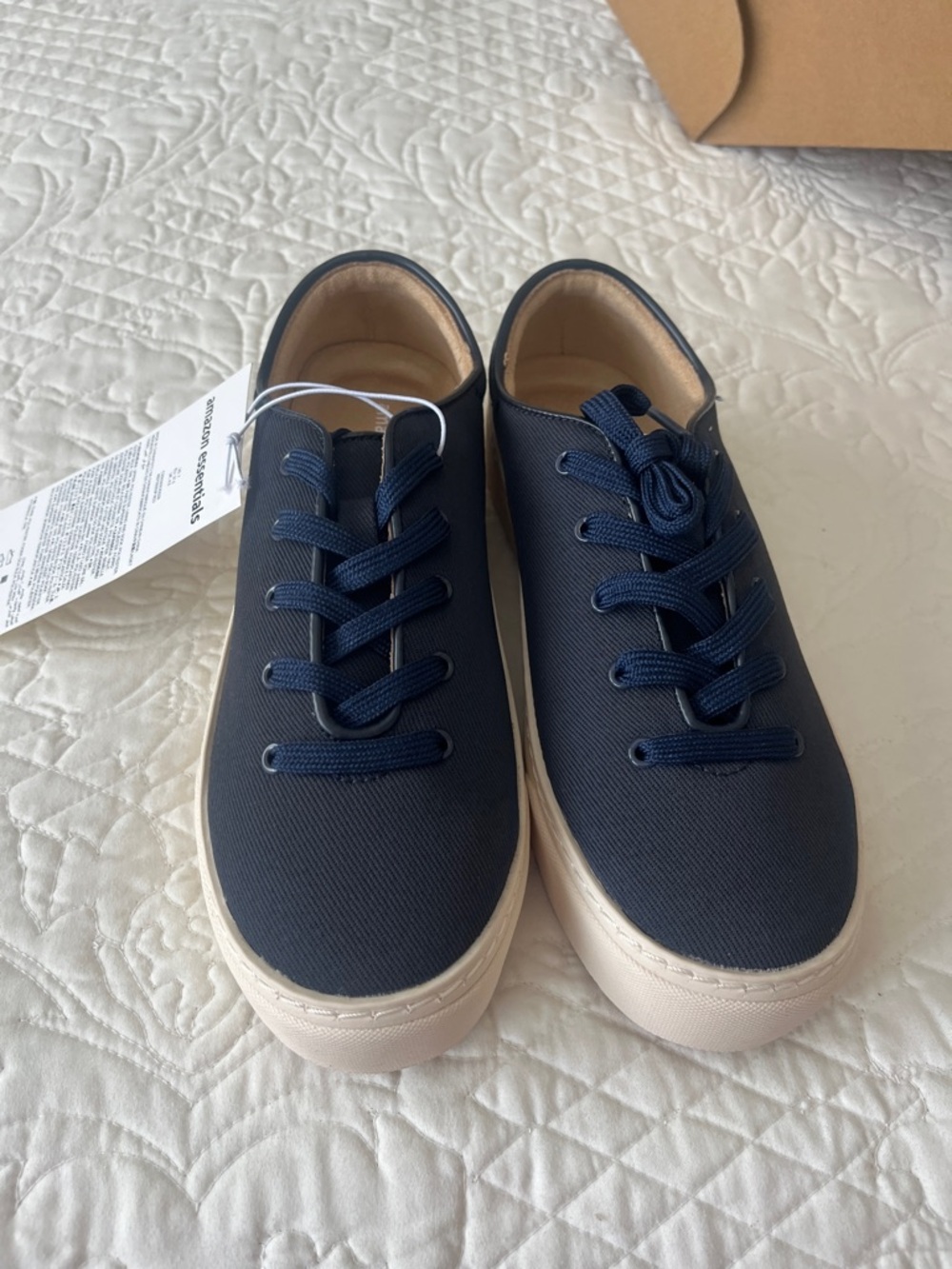 Amazon Essentials Women's Navy Canvas Sneakers with Cream Platform Soles